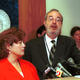 RIAA president Hilary Rosen and attorney Russell Frackman answer questions in a Los Angeles courthouse.